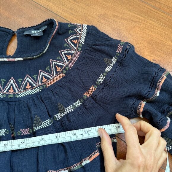 MAEVE by Anthropologie Harmony Boho Navy Blue Long Sleeve Blouse XS - Picture 4 of 7